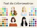 Test de colorimetría: cuatro estilos de mujer con paletas de colores para primavera, verano, otoño e invierno.