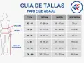 Guía de tallas para la parte de abajo de pantalones, con medidas de cintura, cadera y entrepierna.