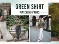 Estilos de moda masculina: camisa verde con pantalón verde, pantalón azul y pantalón beige.