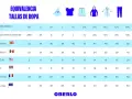 Tabla de equivalencia de tallas de ropa. Una talla 34 equivale a mujer en España y Europa.