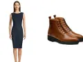 Mujer con vestido azul marino y un par de botas cortas de cuero marrón. Un look casual con vestidos y botas cortas.