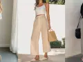 Tres looks veraniegos con pantalones anchos de vestir. El calzado perfecto para pantalones anchos de vestir varía: sandalias de tacón, mules o cuñas.