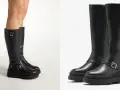 Botas negras de altura de caña con hebillas y suela gruesa.