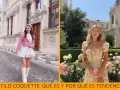 Dos mujeres con un estilo coquette: una con traje rosa y falda blanca, la otra con vestido floral.