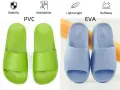 Chanclas verdes de PVC y azules de EVA. El material EVA es ligero y suave, a diferencia del PVC que puede ser tóxico.