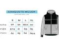 Guía de tallas de chaquetas mujer: medidas de pecho, largo y mangas en cm para tallas S, M, L, XL.
