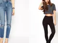 Dos mujeres, una con jeans rotos y la otra con leggings negros y top corto. ¿Qué significa petite? Estilos que realzan la figura.