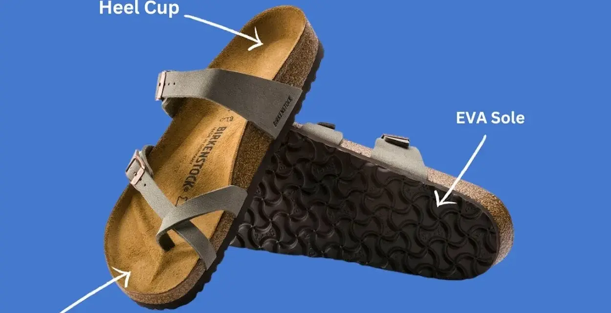 Sandalias Birkenstock con soporte para el arco y talonera, ideales para aliviar la fascitis plantar.