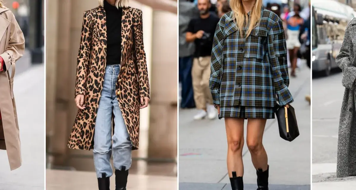 Mujeres con estilo: un abrigo de leopardo y jeans, un conjunto de cuadros con botas chelsea mujer outfit, y un abrigo gris.