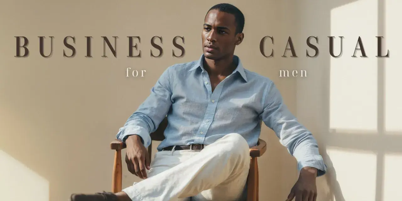 Hombre con camisa azul claro y pantalones blancos, ideal para un look business casual verano.