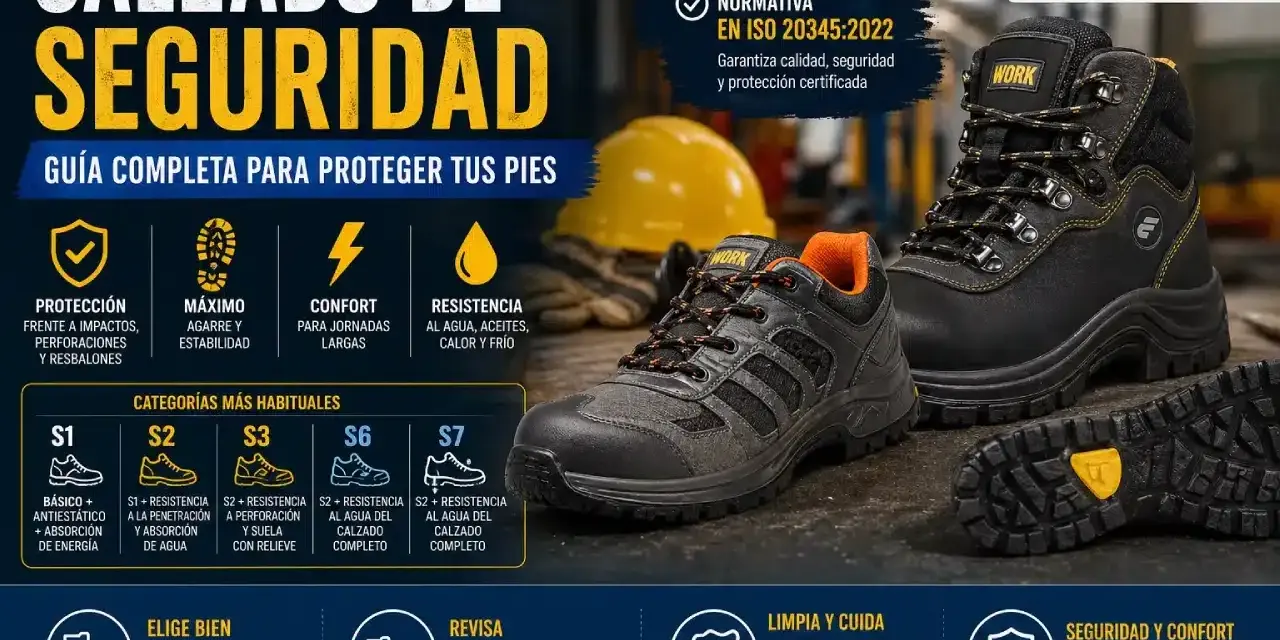 Calzado de seguridad S3 que significa: protección contra impactos, perforaciones y agua. Guía para elegir el calzado ideal.