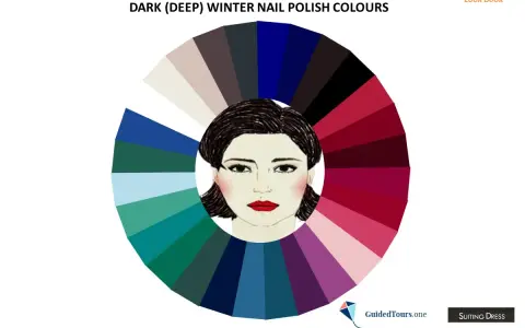 Paleta de colores para la colorimetría invierno: tonos oscuros y profundos para uñas, inspirados en la belleza invernal.