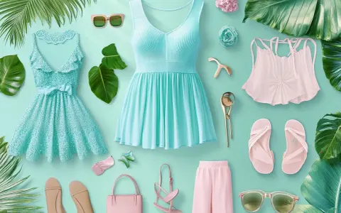 Vestidos turquesa, blusa rosa, sandalias y accesorios que evocan los colores de verano.