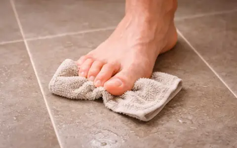 Un pie seco con una toalla entre los dedos. Los dedos de los pies sirven para mantener el equilibrio y para que sirven los dedos de los pies.