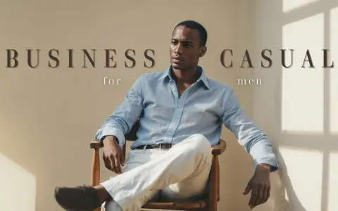 Hombre con camisa azul claro y pantalones blancos, ideal para un look business casual verano.