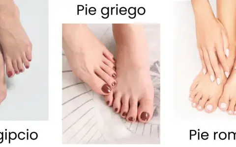 Tres tipos de forma de los pies: egipcio, griego y romano. Cada uno con dedos de diferente longitud.