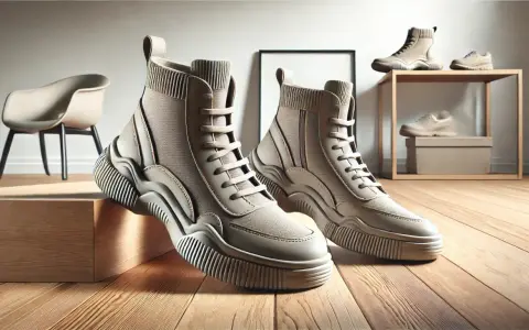 Botas de moda con suela tpr de gran tamaño, cordones y detalles texturizados, sobre un suelo de madera.
