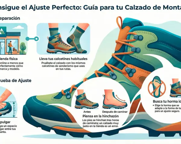 Guía para elegir calzado de montaña: preparación, prueba de ajuste, hinchazón y horma ideal. Considera los tipos de pies según dedos para un ajuste perfecto.