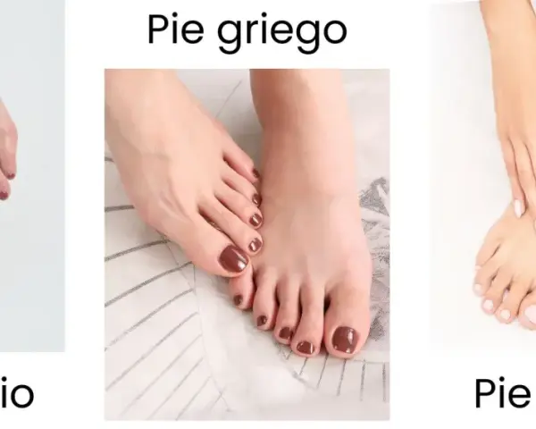 Tres tipos de forma de los pies: egipcio, griego y romano. Cada uno con dedos de diferente longitud.