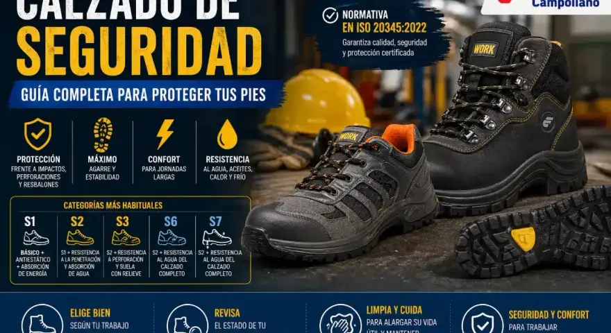 Calzado de seguridad S3 que significa: protección contra impactos, perforaciones y agua. Guía para elegir el calzado ideal.