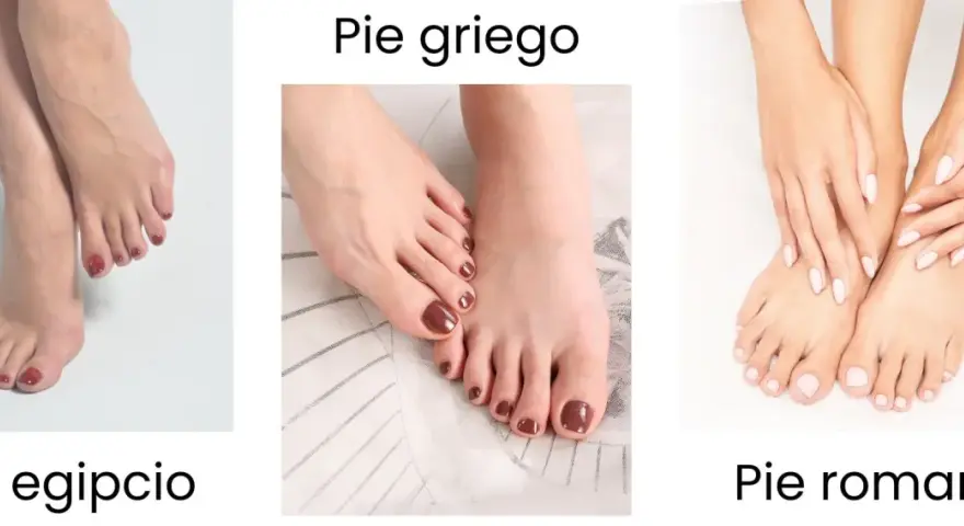 Tres tipos de forma de los pies: egipcio, griego y romano. Cada uno con dedos de diferente longitud.