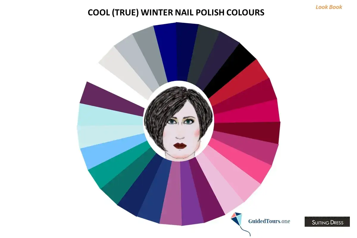 Paleta de colores para la colorimetría invierno: tonos fríos y vibrantes para uñas, inspirados en la estación.