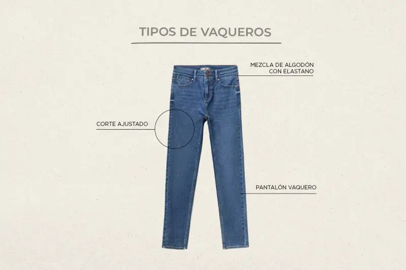 Pantalón vaquero de corte ajustado, hecho de mezcla de algodón con elastano.